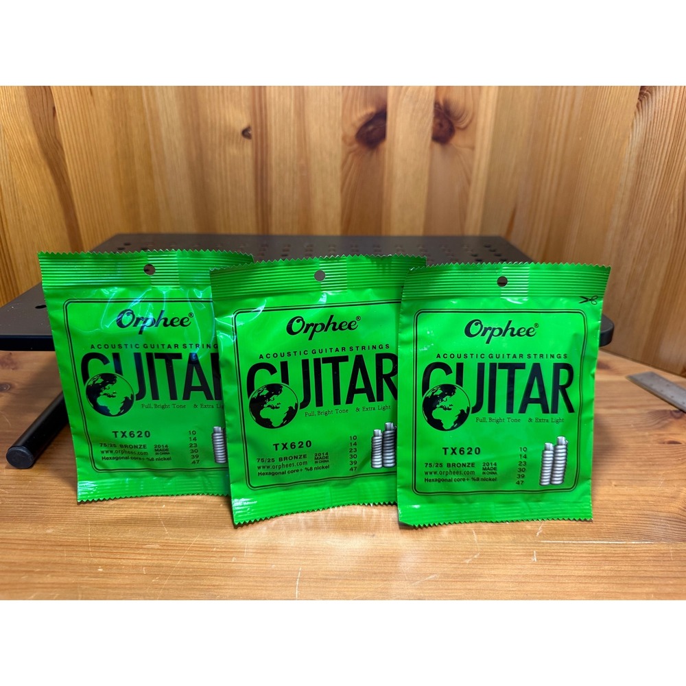 Lot of 3 Orphee TX620 Acoustic Guitar Strings 10-47 Extra Light 75/25 Bronze New